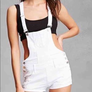 White Overall Cuffed Shorts